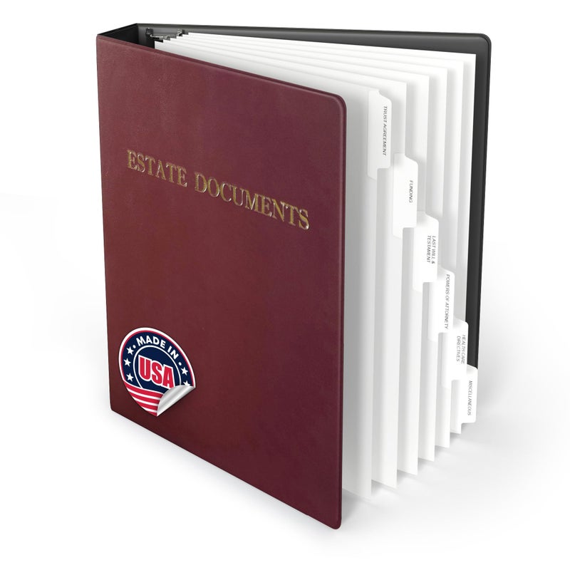 Three Ring Systems Estate Planning Binder with Pre-Labeled Tabs, 1.5-Inch Angle D Rings, Faux Leather, Bonus Sheet Protectors â€“ for Organizing Wills, Trusts, Powers of Attorney (Burgundy) - Image 1